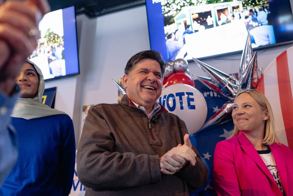 Gov. Pritzker speaks an event in Palatine in support of Democrats in the Northwest suburbs.